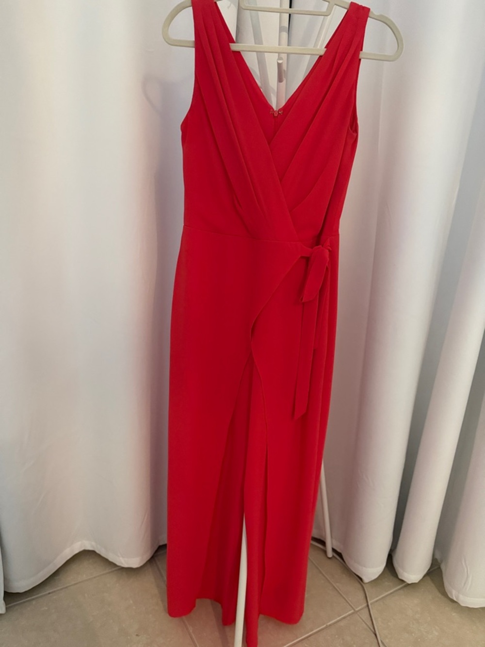 London Style Red Sleeveless Wrap-Front Jumpsuit